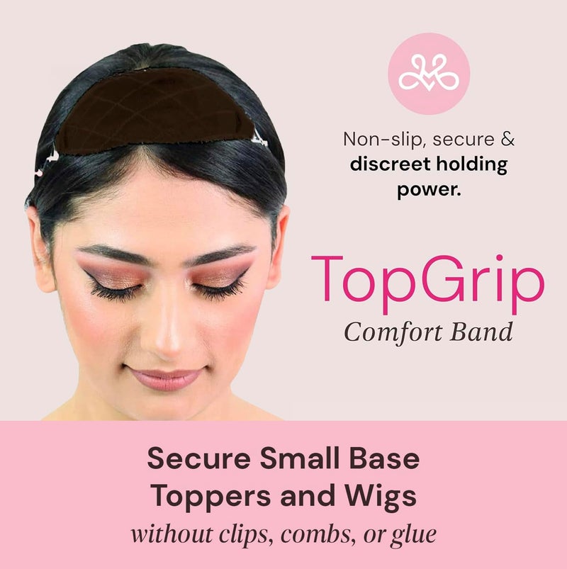 MILANO COLLECTION Glueless Top Grip for Hair Topper & Wiglets, Adjustable Translucent Strap with Side Openings, Top Headband for Your Wig or Topper, Includes Clips, Brown, Small - Image 2